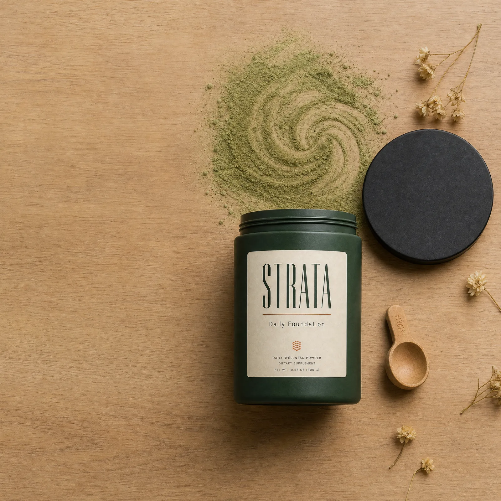 Square flatlay of the STRATA jar