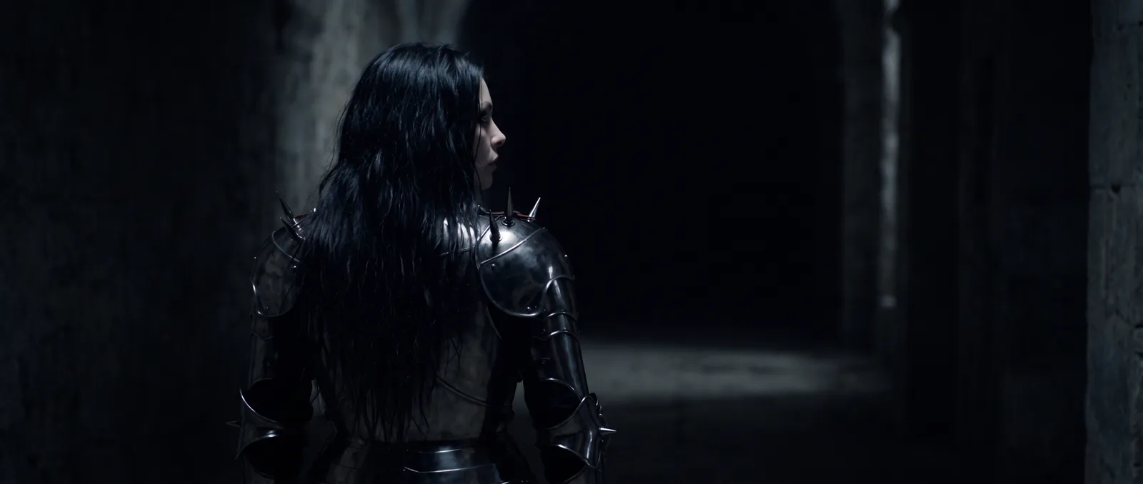 The False Covenant shot, Kiara walking into the dark, 2.35:1